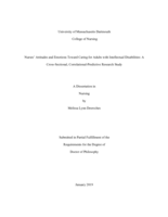 Nurses' attitudes and emotions toward caring for adults with intellectual disabilities: a cross-sectional, correlational-predictive research study : a dissertation in Nursing