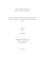 A hydrophilic interaction liquid chromatographic method for determination of benzoic, ascorbic, malic, citric and quinic acid in orange and lemon fruit: a thesis in Chemistry