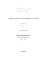 Evaluation of a short-term self-harm intervention in college students: a thesis in Psychology