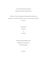 The effects of cultivars and regions on phytochemical composition and bioactivities of American cranberry (Vaccinium macrocarpon) from the East and West Coast: a dissertation in Chemistry