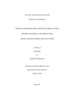 The relationship between emotion dysregulation, distress tolerance and mindfulness among college women who self-injure: a thesis in Psychology