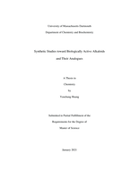 Synthetic studies toward biologically active alkaloids and their analogues: a thesis in Chemistry