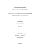 A practical and efficient security scheme for wireless body area networks: a dissertation in Electrical Engineering