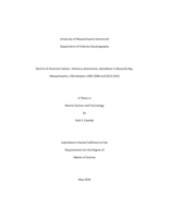 Decline of American lobster, homarus americanus, abundance in Buzzards Bay,Massachusetts, USA between 2005-2006 and 2013-2014: a thesis in Marine Science and Technology