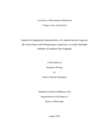 Analysis of population characteristics of a marine invasive species, the Asian shore crab Hemigrapsus sanguineus, in rocky intertidal habitats of southern New England: a dissertation in Integrative Biology