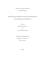 Molecular dynamics simulation of the electrode-electrolyte interface in electric double layer supercapacitators: a thesis in Mechanical Engineering