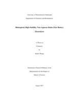 Bioinspired, high-stability, non-aqueous redox flow battery electrolytes: a thesis in Chemistry