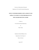 Effect of binder modification and recycled asphalt pavement on the performance of open graded friction course: a thesis in Civil and Environmental Engineering