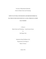 Effects of tidal inundation and biogeochemcial factors on revegetation of a long-term occluded salt marsh: a thesis in Marine Science and Technology – Coastal Systems Science 