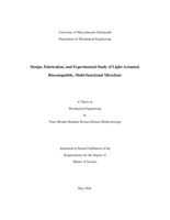 Design, fabrication, and experimental study of light-actuated, biocompatible, multi-functional microbots : a thesis in Mechanical Engineering